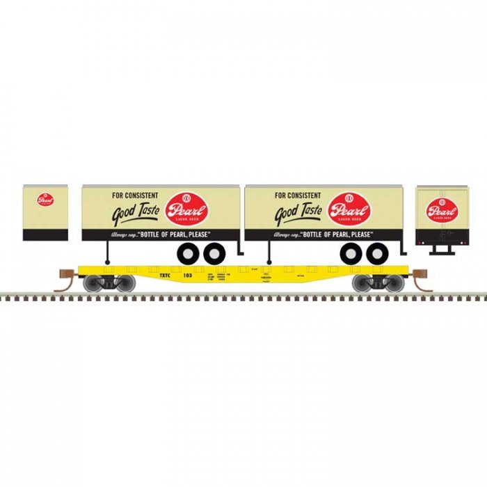 50` Piggyback Flatcar w/Two 24` Trailers - Ready to Run -- Texas Transportation Co. 103 (Pearl Traile, N, Trainman 50006511