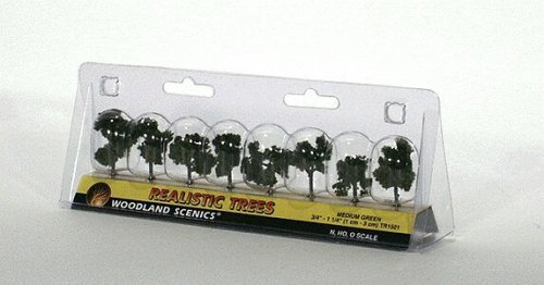 Deciduous Trees - Realistic Trees -- Medium Green 3/4 to 1-1/4′ 1.9 to 3.2cm pkg(8), All Scales, Woodland Scenics 1501