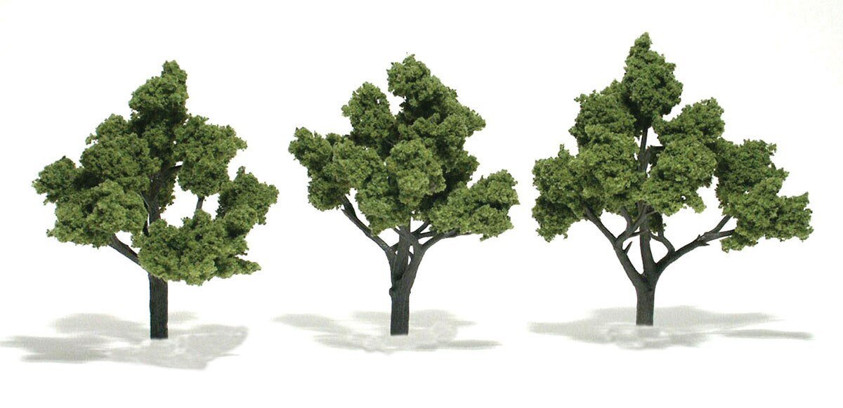 Ready-Made `Realistic Trees` - Deciduous - 4 to 5` 10.2 to 12.7cm pkg(3) -- Light Green, All Scales, Woodland Scenics 1509