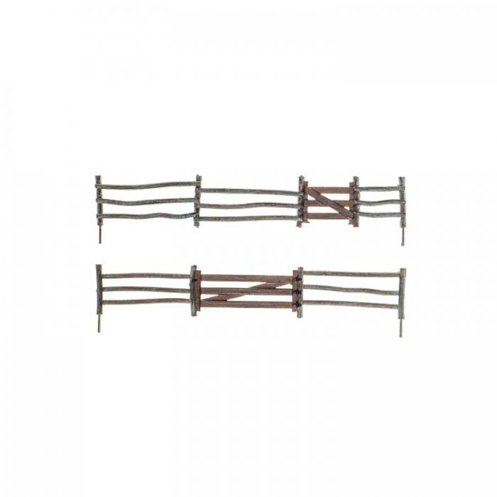 Log Fence - Kit with Gates, Hinges & Planter Pins -- Total Scale Length: 192′ 58.5m, HO, Woodland Scenics 2981