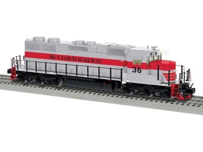 EMD SD38 - 3-Rail - Legacy Sound & Control -- McCloud River 36 (silver, red), O, Lionel 2633371