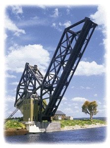 Operating Single-Track Railroad Bascule Bridge -- Kit - 33-1/2 x 3 x 11′ 83.7 x 7.5 x 27.5c, HO, Walthers Cornerstone 3070