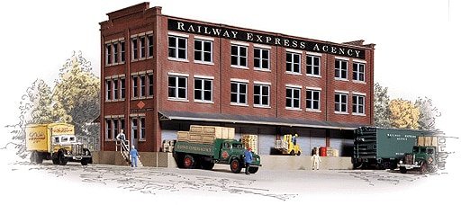 Railway Express Agency (REA) Transfer Building -- Kit - 13-1/8 x 6-1/8 x 6-3/8′ 32.8 x 15.5, HO, Walthers Cornerstone 3095