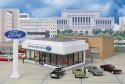 Wayne Bros. Ford Dealership -- Kit - 8-7/8 x 12-1/8 x 3-7/8′ 22.5 x 30 x 9.8cm, HO, Walthers Cornerstone 3483