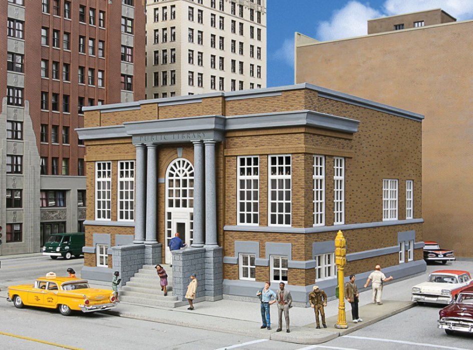 Public Library -- Kit - 8-1/2 x 6-1/2 x 4-3/4′ 21.5 x 16.5 x 12cm, HO, Walthers Cornerstone 3493
