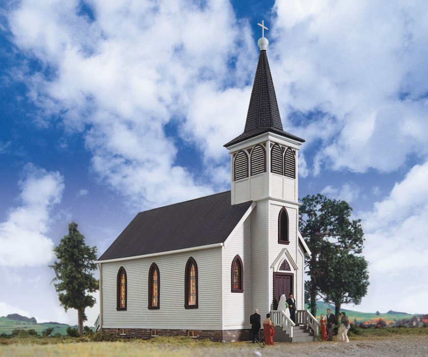 Cottage Grove Church -- Kit - 7 x 3-1/2 x 8′ 17.8 x 8.9 x 20.3cm, HO, Walthers Cornerstone 3655