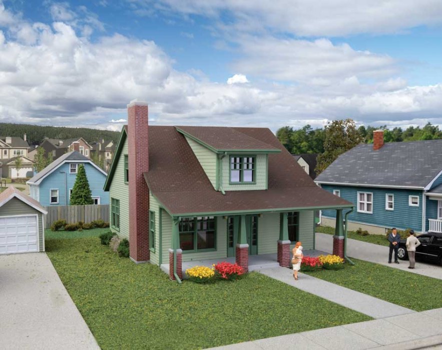 Craftsman Bungalow -- Kit - 7 x 4-7/16 x 3-7/8′ 17.7 x 4.4 x 9.8cm, HO, Walthers Cornerstone 3797