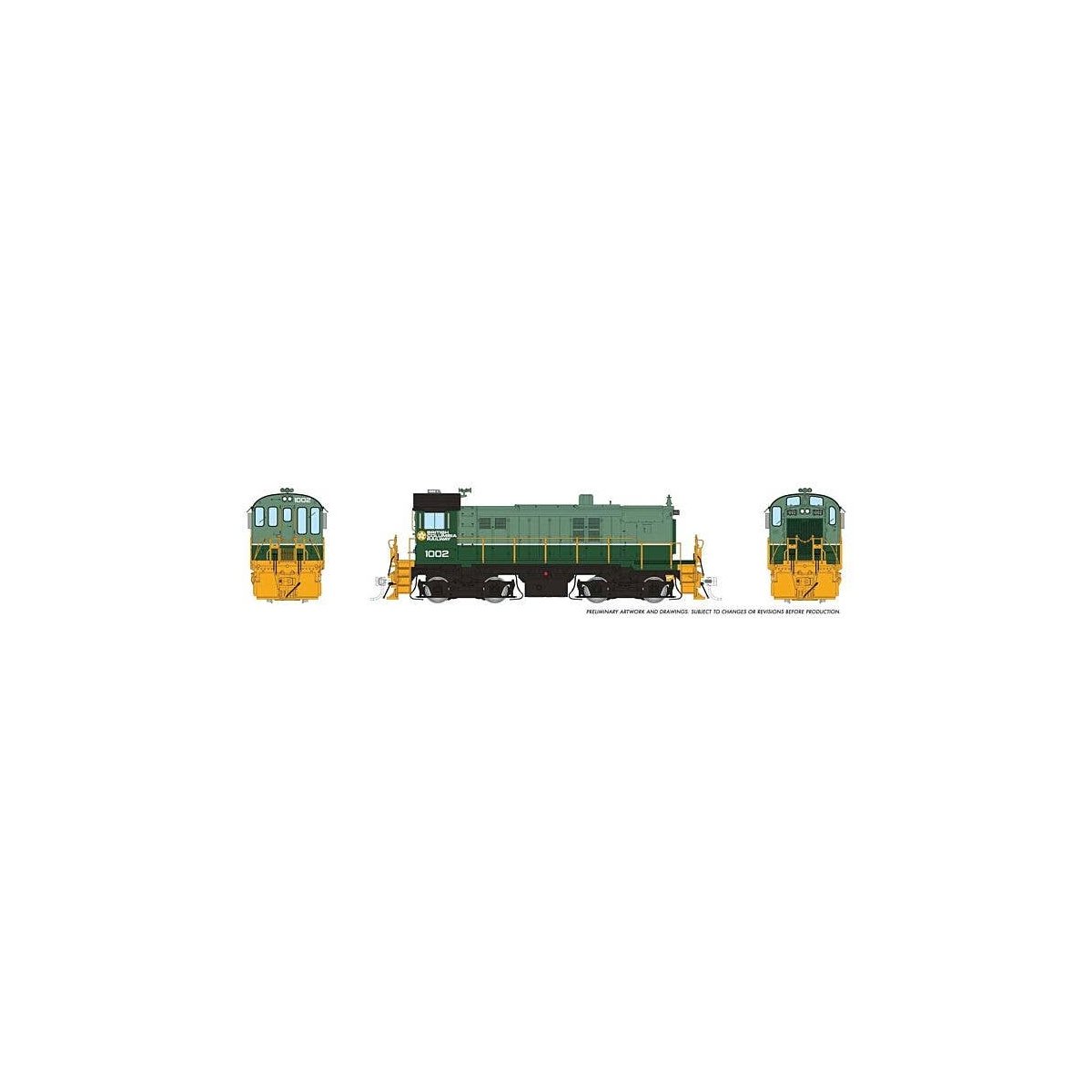 MLW S13 - Sound and DCC -- BC Rail 1002 (2-Tone Green, white, yellow), HO, Rapido Trains Inc 36502