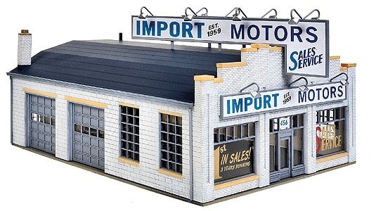 Import Motors -- Kit - 7-1/4 x 5-3/8 x 3-7/8′ 18.4 x 13.6 x 9.4cm, HO, Walthers Cornerstone 4023