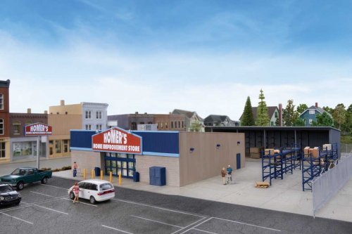 Hardware and Lumber Store -- Kit - Main Building: 8-7/8 x 9-15/16 x 2-13/16′ 22.5 x 25.2 x 7, HO, Walthers Cornerstone 4119