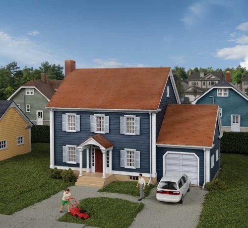 Colonial House -- Kit - 6-3/4 x 5 x 4-3/4′ 17.1 x 12.7 x 12cm, HO, Walthers Cornerstone 4153