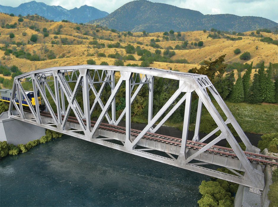 Arched Pratt Truss Railroad Bridge -- Single-Track - Kit - 23 x 3-1/16 x 5-1/4′ 58.4 x 7.8 , HO, Walthers Cornerstone 4521