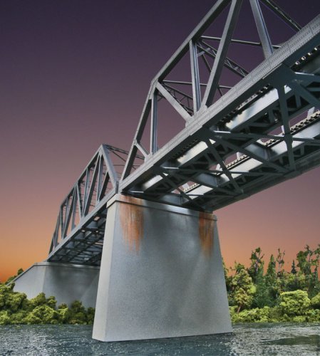Double-Track Railroad Bridge Concrete Pier 2-Pack -- Kit 5-7/16 x 1-1/4 x 5-1/8′ 13.8 x 3.1, HO, Walthers Cornerstone 4552