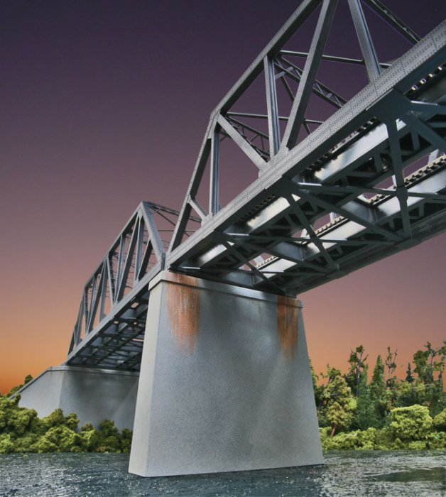 Double-Track Railroad Bridge Concrete Pier 2-Pack -- Kit 5-7/16 x 1-1/4 x 5-1/8′ 13.8 x 3.1, HO, Walthers Cornerstone 4552