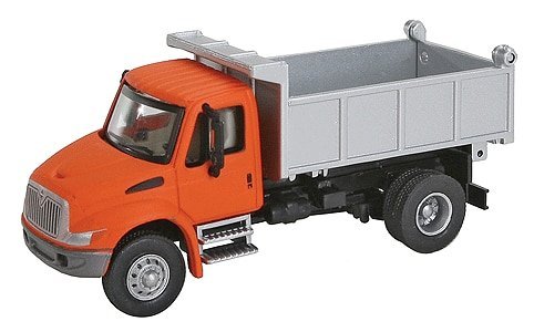 International(R) 4300 Single-Axle Dump Truck - Assembled -- Orange Cab, Silver Dump Bed, HO, Walthers SceneMaster 11633