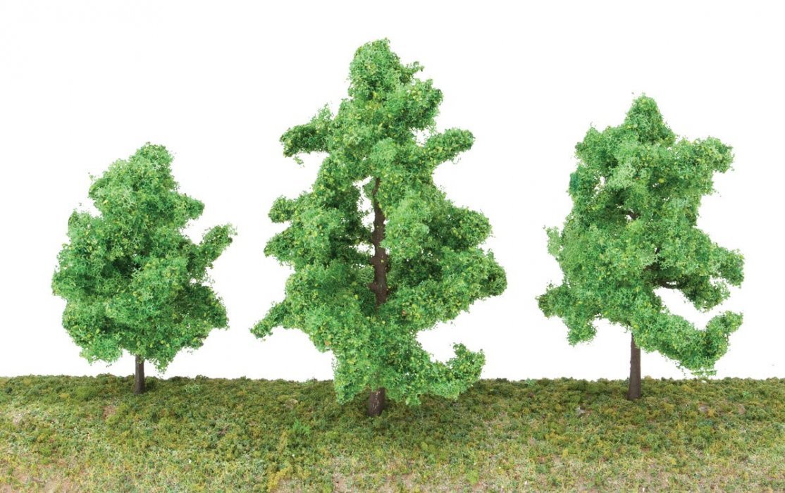 Spring Trees pkg(10) -- 3-3/8 to 5-1/2′ 8 to 14cm w/Pin Base, All Scales, Walthers SceneMaster 1183