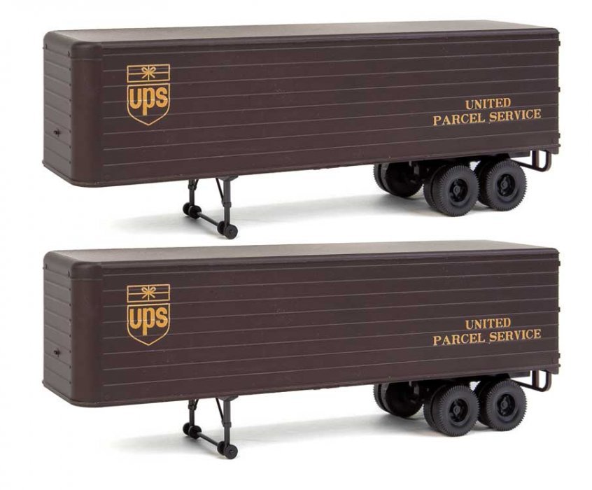 35′ Fluted-Side Trailer 2-Pack - Assembled -- United Parcel Service (1950s-1960s brown, gold, HO, Walthers SceneMaster 2428