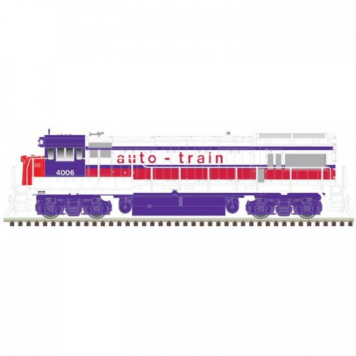 GE U33/36B - Standard DC - Master(R) Silver -- Auto Train 4010 (white, red, purple), N, Atlas Model Railroad Co. 40005950
