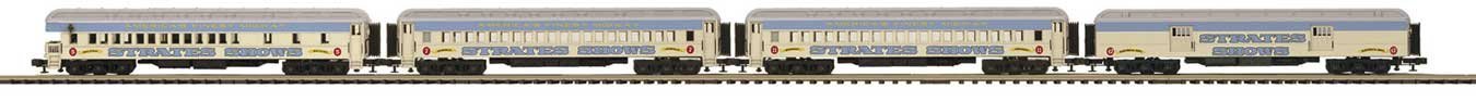 Madison Heavyweight Diner, 2 Coach, Observation Set - 3-Rail RTR -- Strates Shows Blue Train 47 Electr, O, Atlas O 3001773A