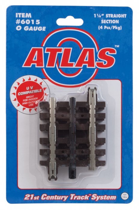 21st Century Track System(TM) Nickel Silver Rail w/Brown Ties - 3-Rail -- Straight - 1-1/4′ 3.2cm pkg(4), O, Atlas O 6015