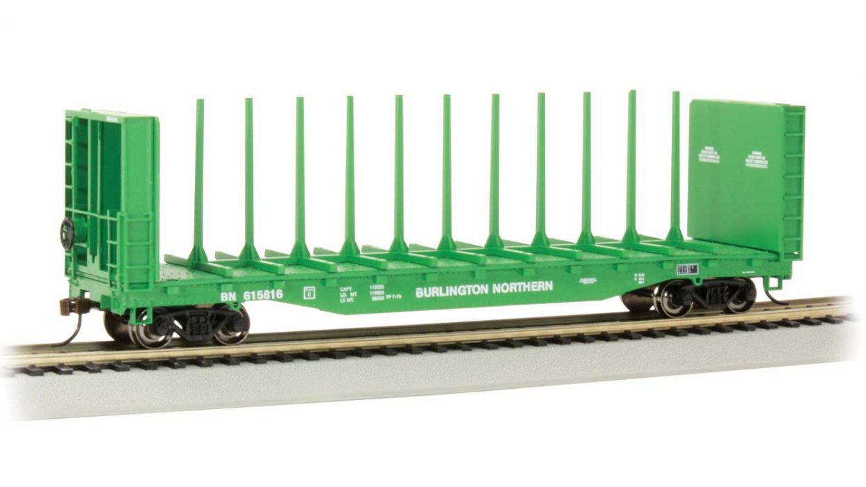 52′ Centerbeam Bulkhead Flatcar - Ready to Run -- Burlington Northern 615816 (Cascade Green,, HO, Bachmann Industries 12903