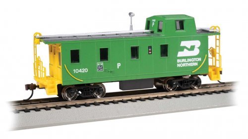 Slanted Offset-Cupola Caboose - Ready to Run -- Burlington Northern 10420 (Cascade Green, ye, HO, Bachmann Industries 14005