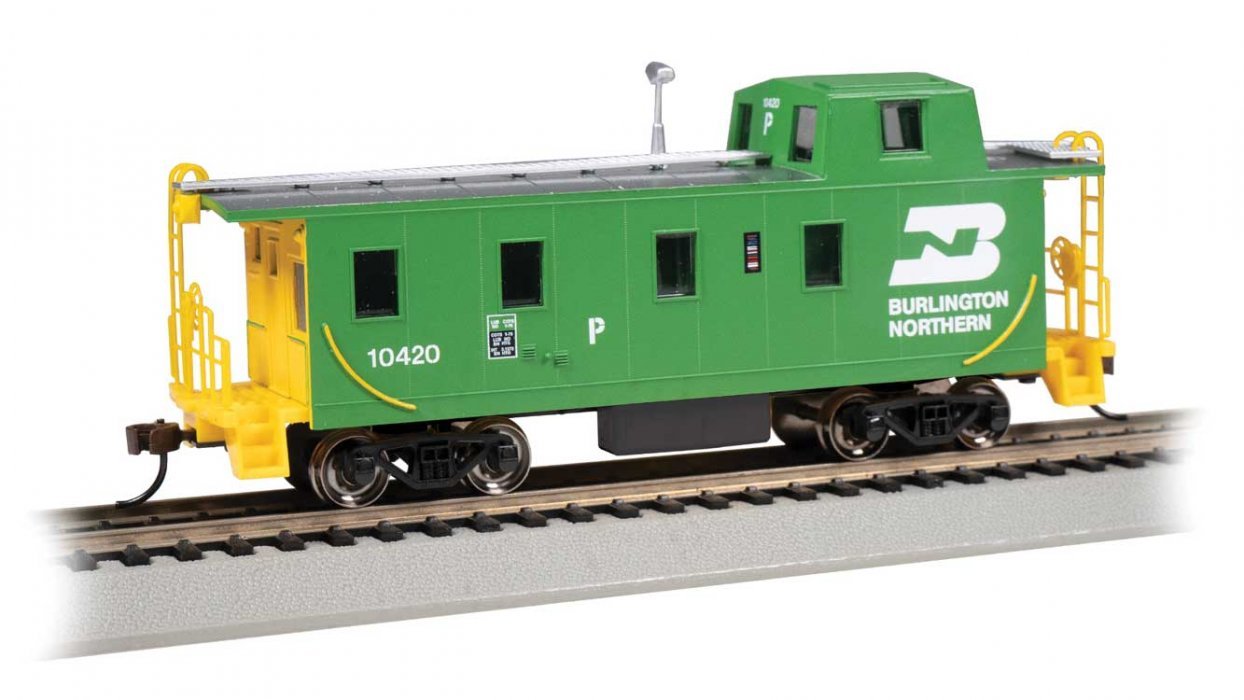 Slanted Offset-Cupola Caboose - Ready to Run -- Burlington Northern 10420 (Cascade Green, ye, HO, Bachmann Industries 14005