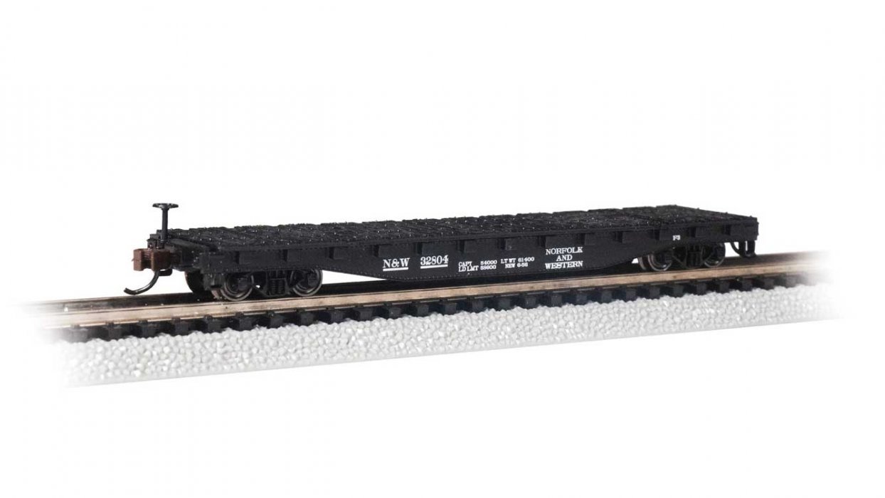 52′ Steel Flatcar - Ready to Run -- Norfolk & Western 32804 (black), N, Bachmann Industries 17356