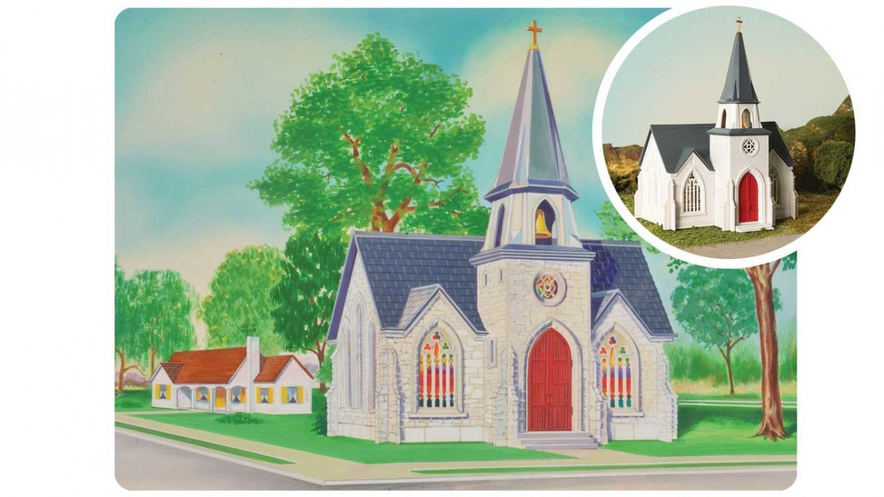 75th Anniversary Cathedral - Plasticville U.S.A.(R) -- Kit - 75th Anniversary Packaging, O, Bachmann Industries 45630