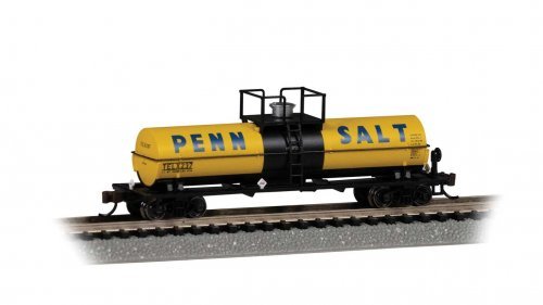 Chemical Tank Car with Small Dome - Ready to Run -- Penn Salt TELX 237 (yellow, black, blue), N, Bachmann Industries 75852