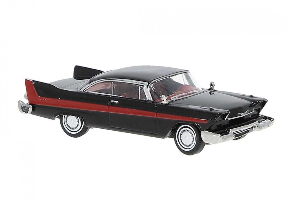 1958 Plymouth Fury - Assembled -- Black, Red, HO, Brekina Automodelle 19682