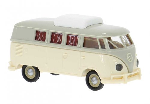 1960 Volkswagen T1b Passenger Van with Camper Roof Hatch - Assembled -- Cream, Beige, HO, Brekina Automodelle 31632