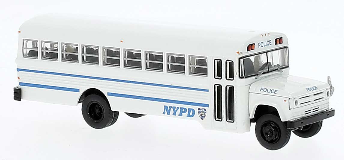 1960s-1970s Dodge S 600 Bus - Assembled -- New York Police Department (white, blue), HO, Brekina Automodelle 61332