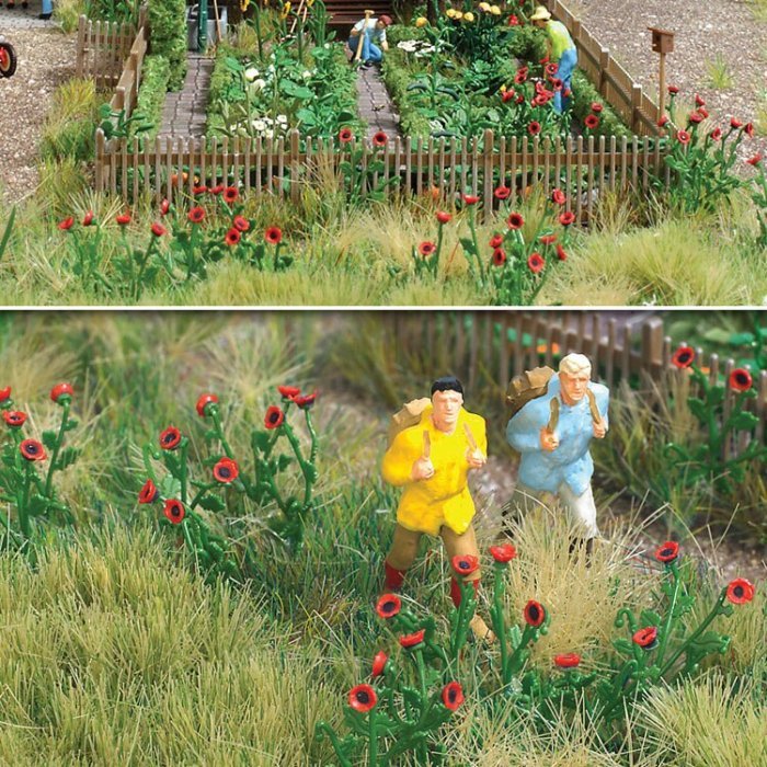 Poppies - Kit (Plastic) -- Parts for 80 Plants (red), HO, Busch Gmbh & Co Kg 1255