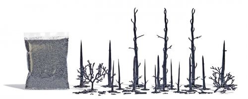 Burnt Forest -- 17 Burnt Trees, 2 Bushes, Branches, Burnt Debris, HO, Busch Gmbh & Co Kg 1854