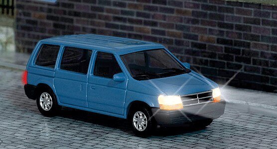 Chrysler Voyager Van with Working Headlights and Taillights - Assembled -- Black, HO, Busch Gmbh & Co Kg 5657