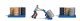 Man with Barrel Cart Miniature Scene -- Man with Barrel Cart, 9 Steel Drums, 2 Barrel Platform, HO, Busch Gmbh & Co Kg 7842