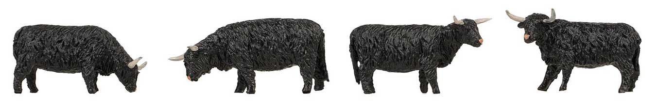 Highland Cattle -- Black pkg(4), HO, Faller Gmbh 151957