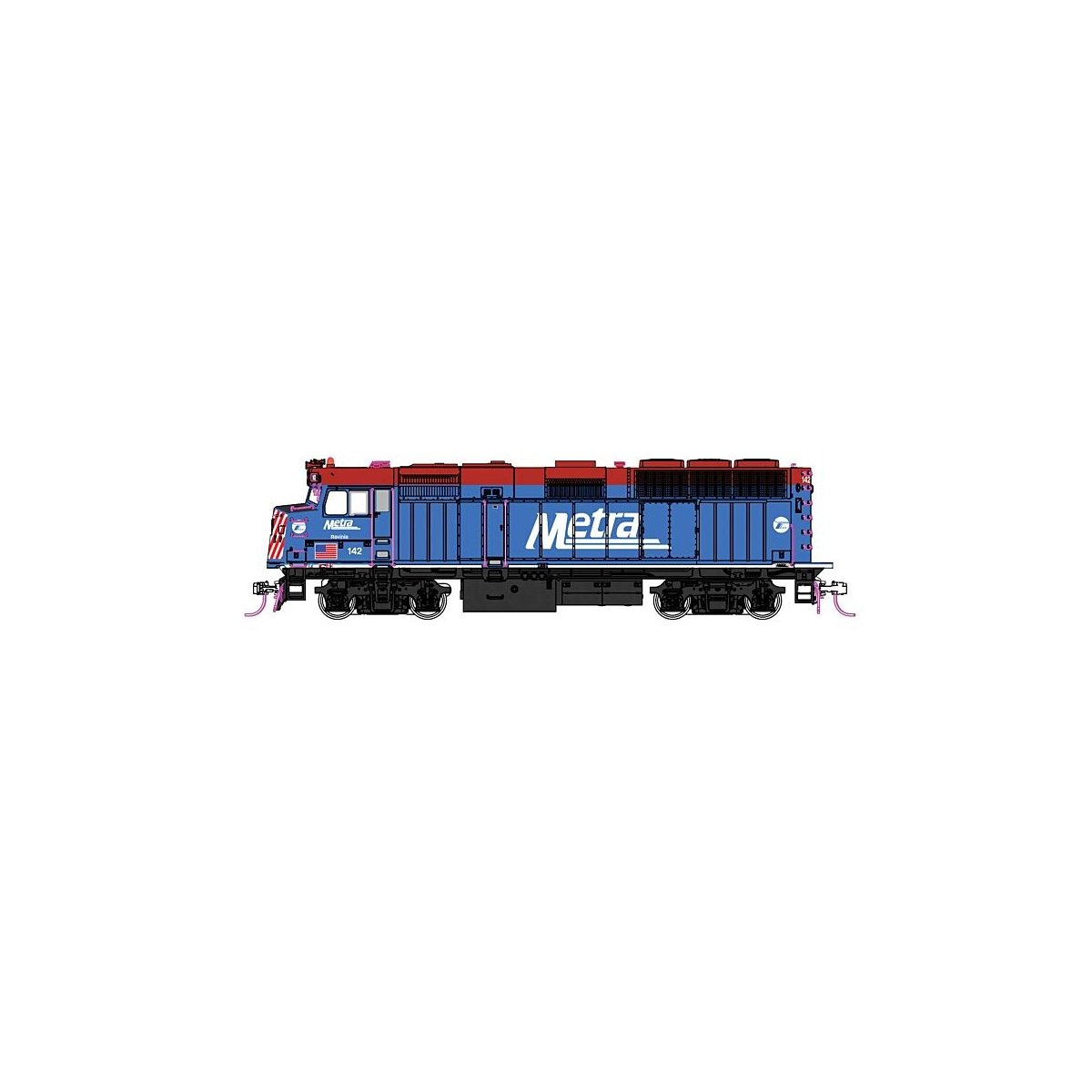 EMD F40PH Commuter Version - DCC -- Chicago Metra 142 (blue, red, white), HO, Kato USA Inc 376574DCC