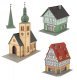 Village Life Set -- Kit - Church, 2 Town Buildings, HO, Faller Gmbh 190038