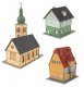 Village Life Set -- Kit - Church, 2 Town Buildings, HO, Faller Gmbh 190038