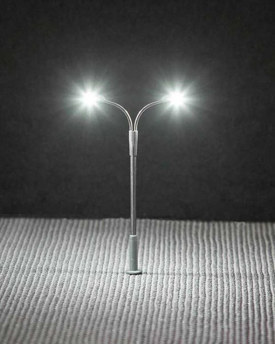 LED Double Streetlight -- Adjustable height up to 2-9/16′ 6.5cm tall pkg(3), N, Faller Gmbh 272121