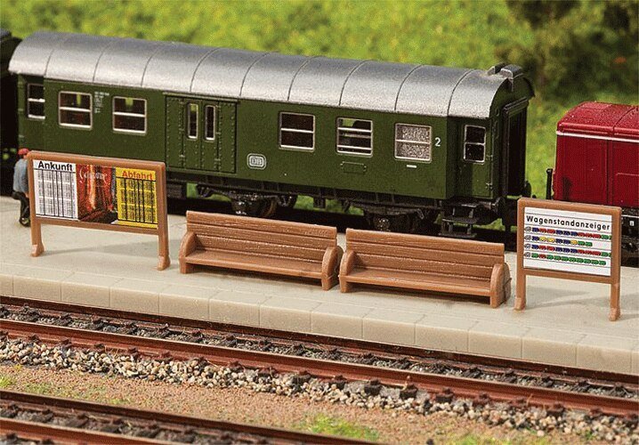 Station Platform Benches & Billboards -- 2 of Each, N, Faller Gmbh 272904