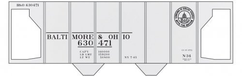 Railroad Decal Set -- Baltimore & Ohio Class N-34 2-Bay Covered Hopper (13 States Logo), O, Tichy Train Group 10069O
