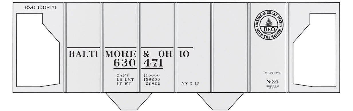 Railroad Decal Set -- Baltimore & Ohio Class N-34 2-Bay Covered Hopper (13 States Logo), O, Tichy Train Group 10069O