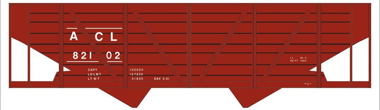 Railroad Decal Set -- Atlantic Coast Line 2-Bay Wood Hopper, HO, Tichy Train Group 10192