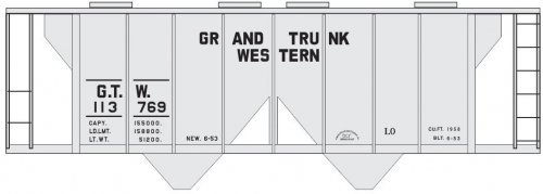 Railroad Decal Set -- Grand Trunk Western 2-Bay Covered Hopper (gray Car, Cement Car), HO, Tichy Train Group 10218