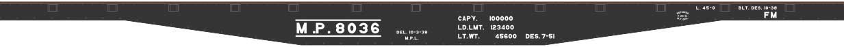 Railroad Decal Set -- Missouri Pacific 45′ Steel Flatcar (black car), HO, Tichy Train Group 10272