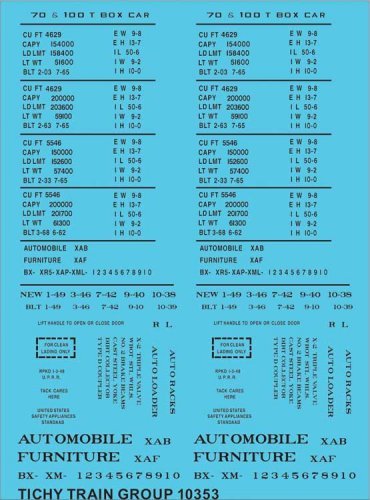 Railroad Decal Set -- 70 and 100-Ton 50′ Steel Boxcar Data (black), N, Tichy Train Group 10353N