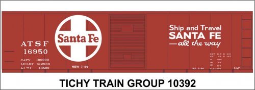 Railroad Decal Set -- Santa Fe 40′ Steel Boxcar (Boxcar Red Car, Ship & Travel Slogan, Large L, N, Tichy Train Group 10392N